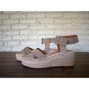 Lucky Brand Audrinah Espadrille Wedge Sandal Size 8.5M Beige Leather Platform